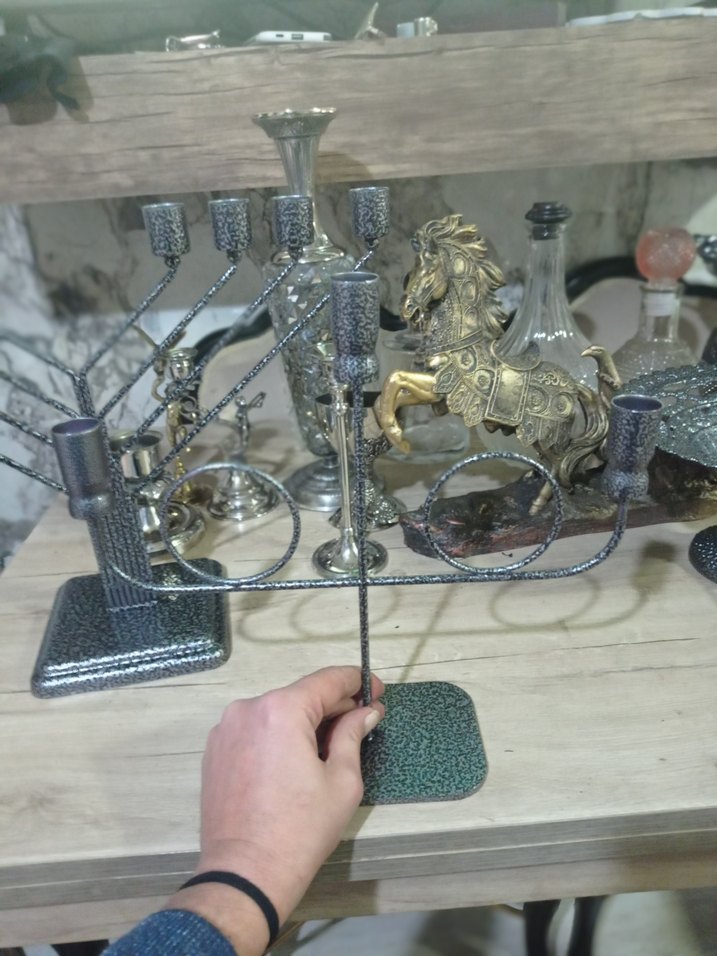 gümüş eskitme kaplama Metal Mumluk Seti - Görsel 3