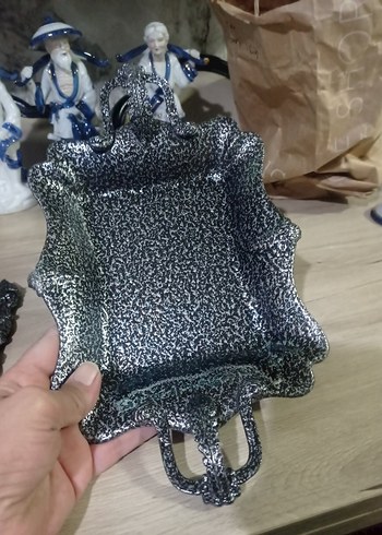 Siyah Metal Kulplu Dekoratif Tepsi Seti - Görsel 3