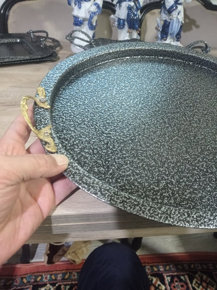 Parlak eskitme  Yuvarlak Tepsi - Görsel 2