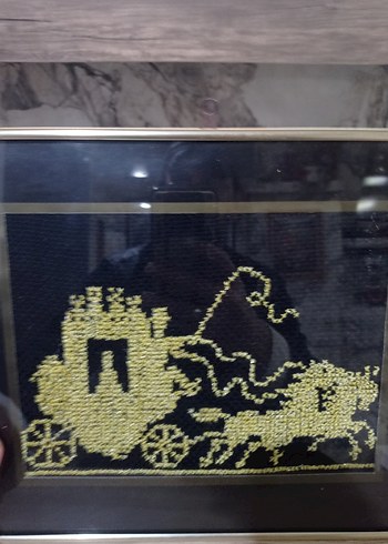 Altın Renkli Atlı Fayton Nakış Tablo - Görsel 2