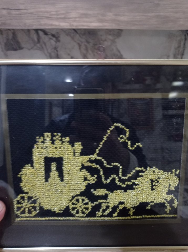 Altın Renkli Atlı Fayton Nakış Tablo - Görsel 2