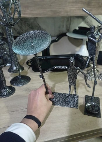 Metal Siyah Gri Dekoratif Figürler şamdan - Görsel 2