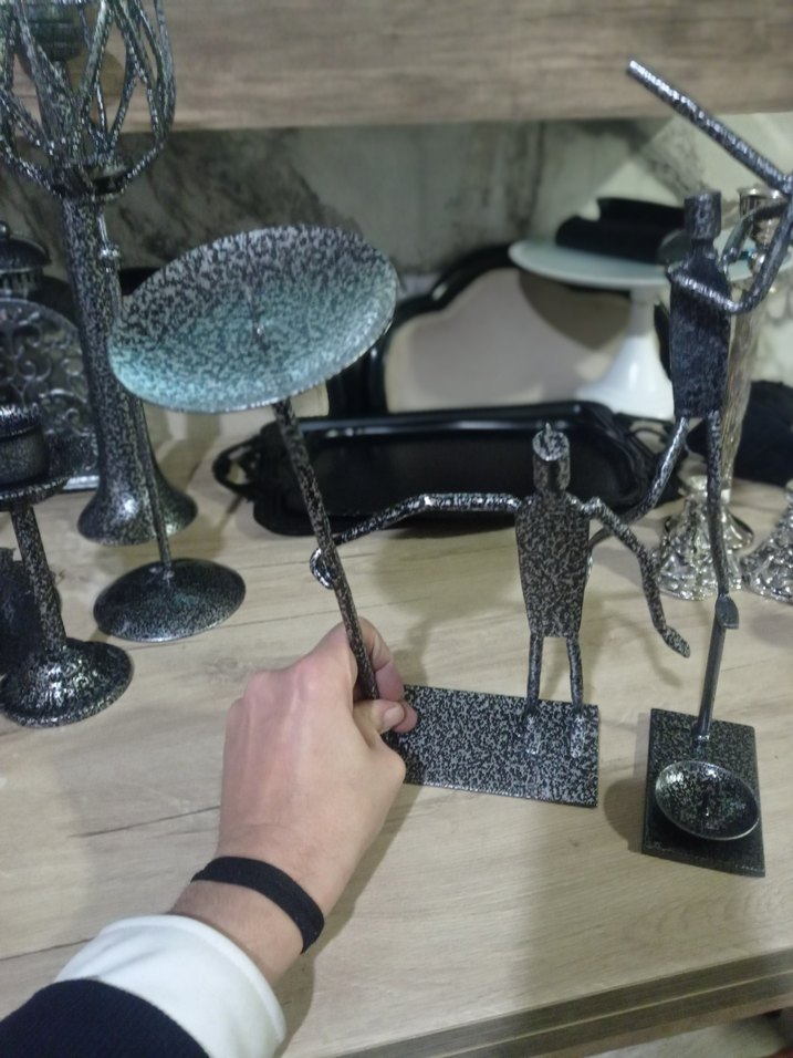 Metal Siyah Gri Dekoratif Figürler şamdan - Görsel 2