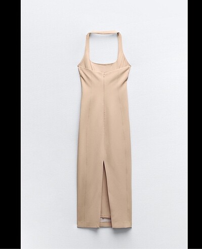 Zara Zara camel renk sırtı dekolte yırtmaçlı elbise