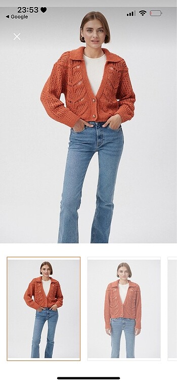 Mavi jeans kiremit rengi hırka