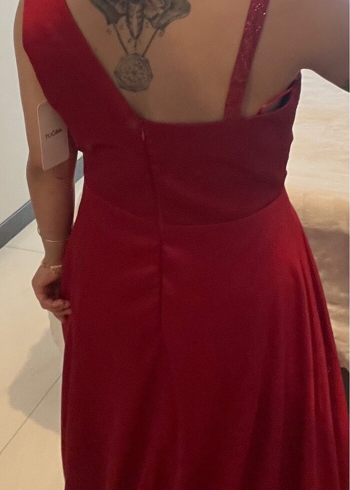 Kırmızı Saten Abiye - Görsel 2