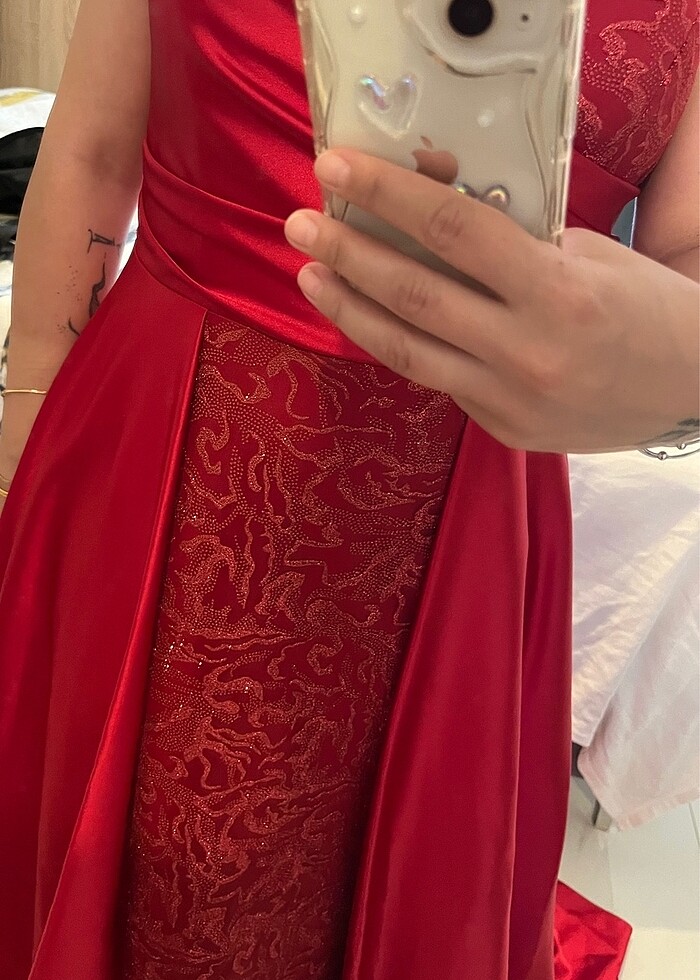 Kırmızı Saten Abiye - Görsel 3