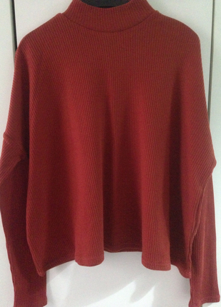 H&M Hm kiremit rengi ince bogazli kazak