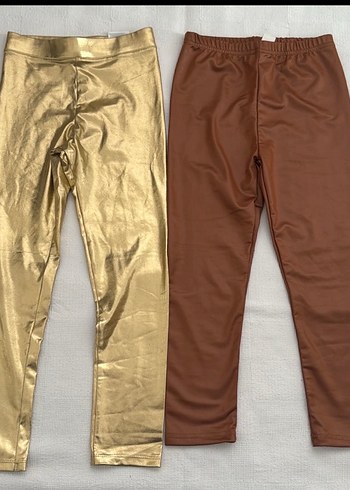 H&M H&M kız çocuk 7-8 Deri Görünümlü Kadın Kahverengi Tayt 2 adet