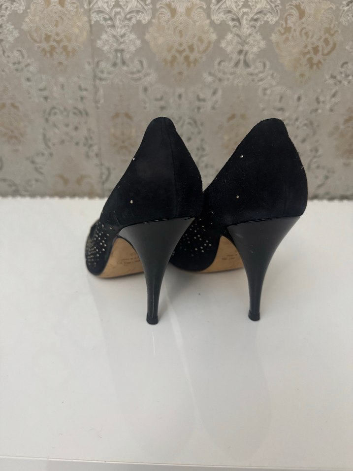 Siyah Parlak Yılan Desenli Stiletto Topuklu Ayakkabı - Görsel 3