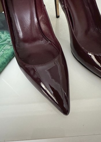 Bordo Rugan Leopar Desenli Stiletto - Görsel 5