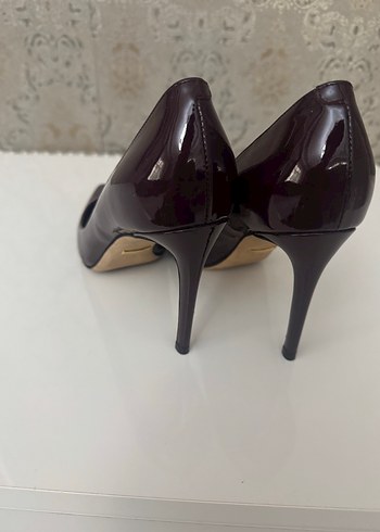 Bordo Rugan Leopar Desenli Stiletto - Görsel 3