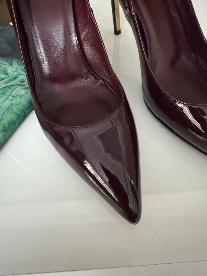 Bordo Rugan Leopar Desenli Stiletto - Görsel 5