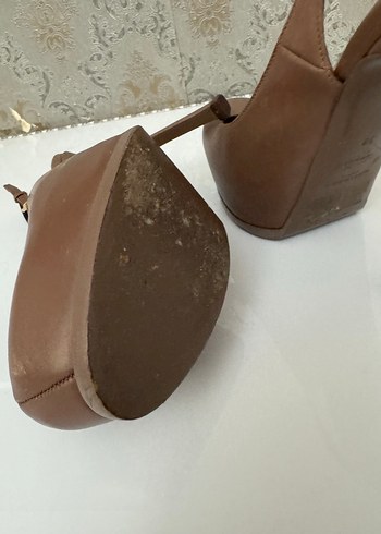 Kahverengi Deri Platform Topuklu Stiletto - Görsel 5