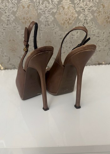 Kahverengi Deri Platform Topuklu Stiletto - Görsel 3