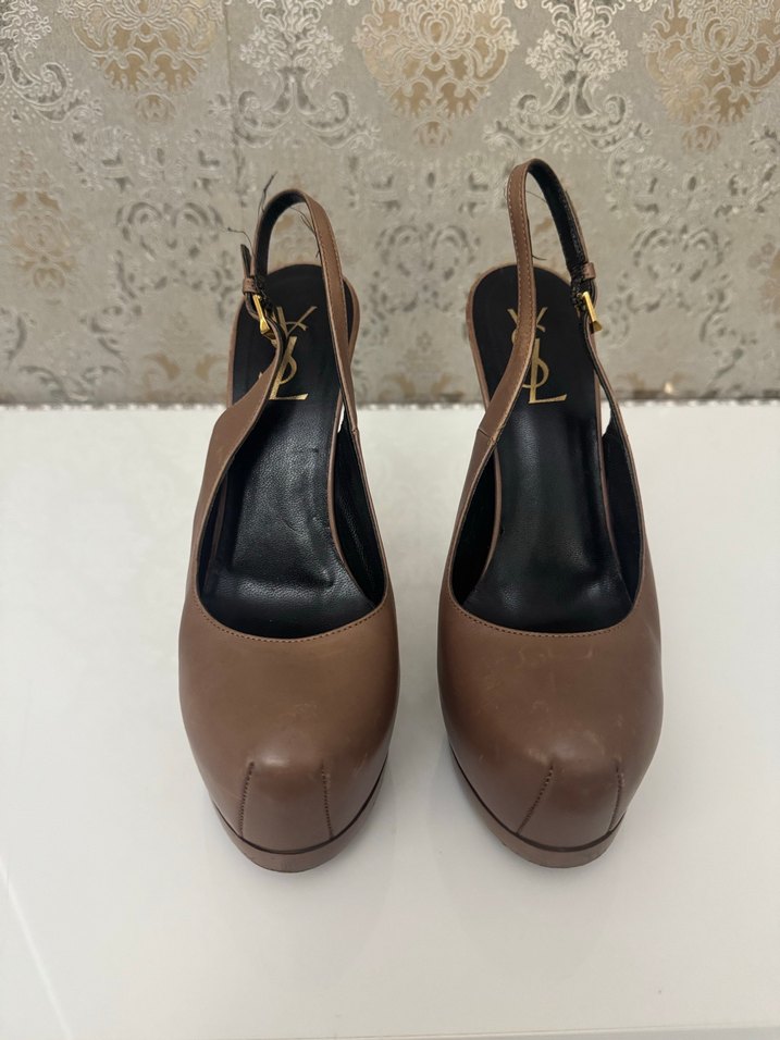 Kahverengi Deri Platform Topuklu Stiletto - Görsel 2