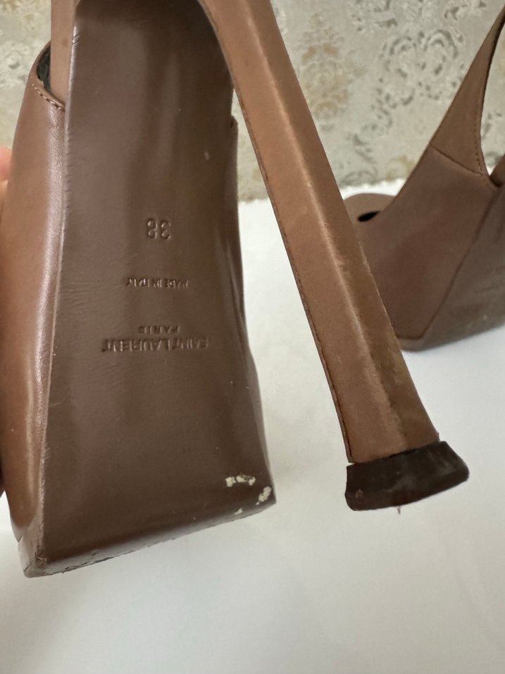 Kahverengi Deri Platform Topuklu Stiletto - Görsel 4