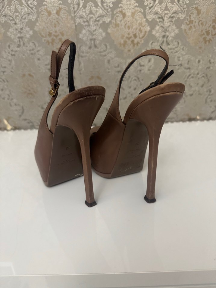 Kahverengi Deri Platform Topuklu Stiletto - Görsel 3