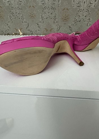 Pembe İşlemeli Dantel Detaylı Stiletto - Görsel 6