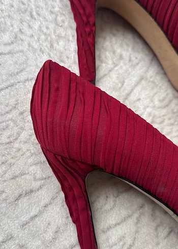 Bordo Piliseli Stiletto Topuklu Kadın Ayakkabı - Görsel 4