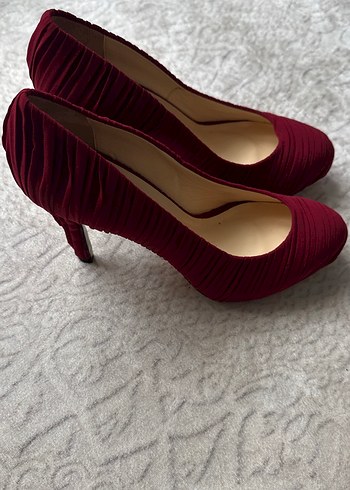 Bordo Piliseli Stiletto Topuklu Kadın Ayakkabı - Görsel 2