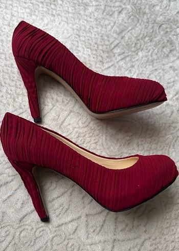 Bordo Piliseli Stiletto Topuklu Kadın Ayakkabı - Görsel 3