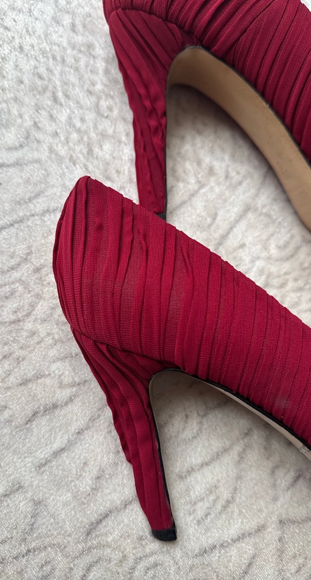 Bordo Piliseli Stiletto Topuklu Kadın Ayakkabı - Görsel 4