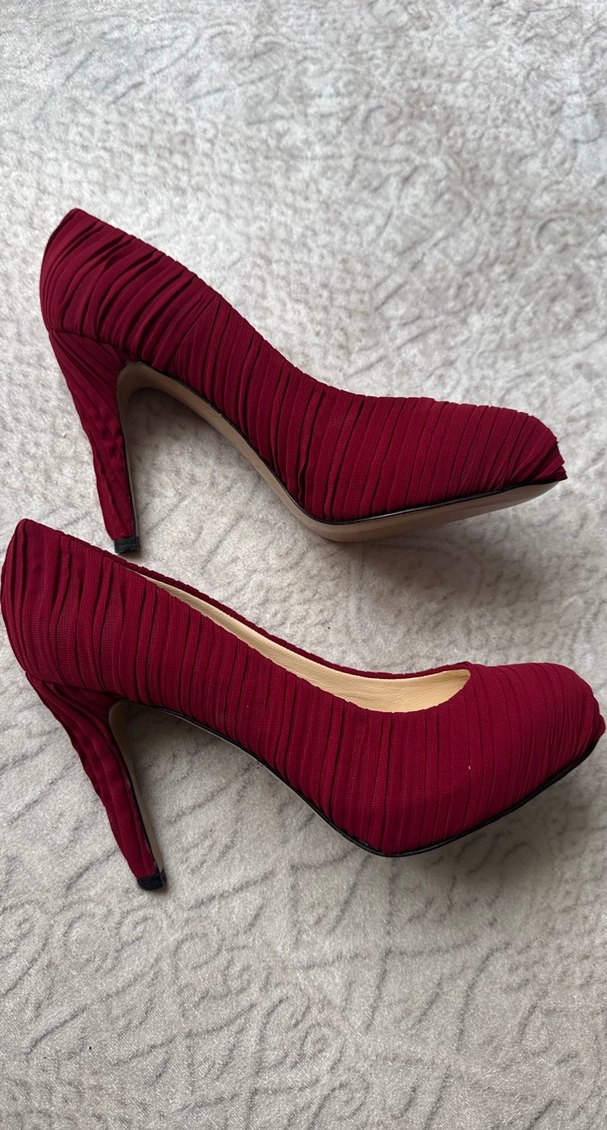 Bordo Piliseli Stiletto Topuklu Kadın Ayakkabı - Görsel 3