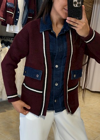 universal Beden bordo Renk Bordo Kadın Kot Detaylı Ceket