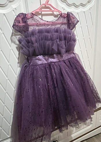 4 Yaş Beden Kız Çocuk Mor Fırfırlı Gotik Elbise