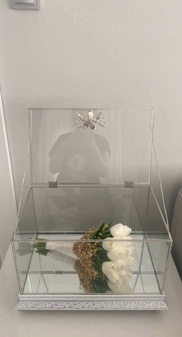 Boncuk Detaylı Beyaz Modern Klasik Gelin Buketi Kutusu - Görsel 3