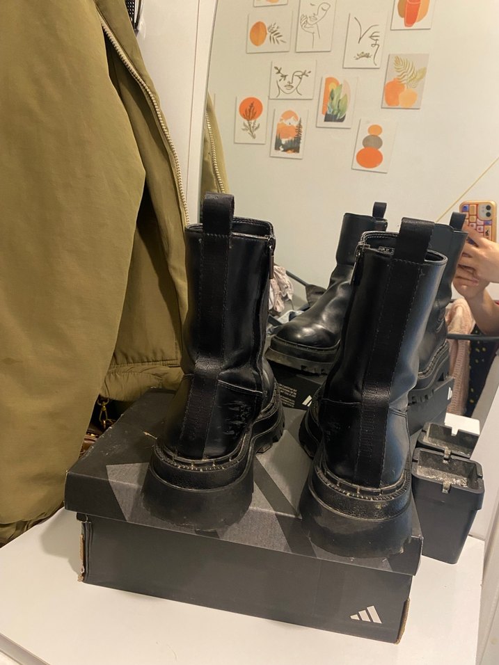 Kadın Siyah Deri Platform Topuklu Bot - Görsel 2