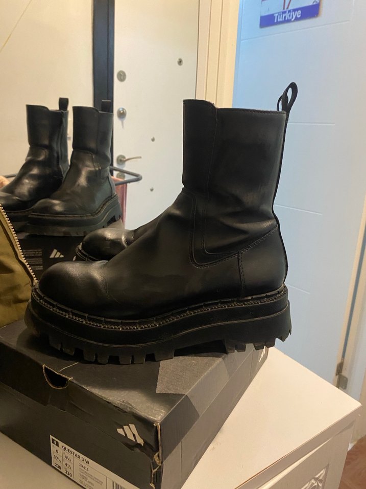 Kadın Siyah Deri Platform Topuklu Bot - Görsel 4