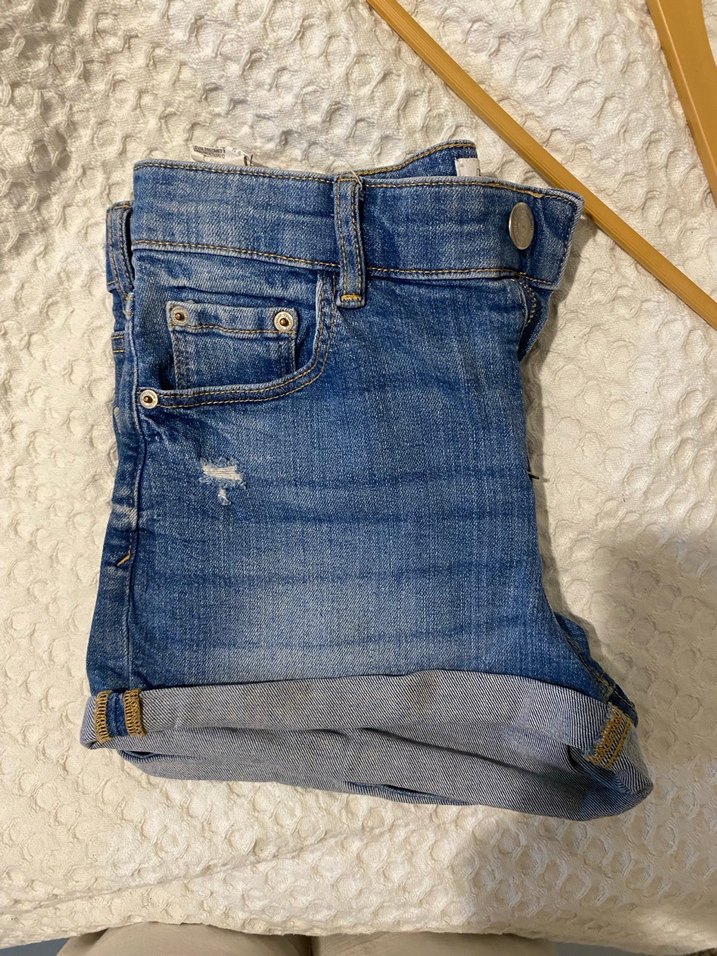 Kürklü Mavi Mini Denim Şort - Görsel 2