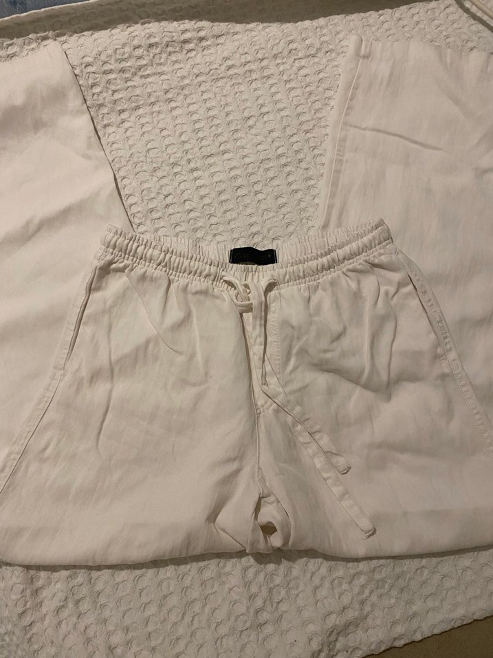 zara beyaz keten pantalon - Görsel 4