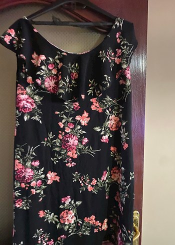 Çiçek Desenli Siyah Midi Bohem Elbise - Görsel 2