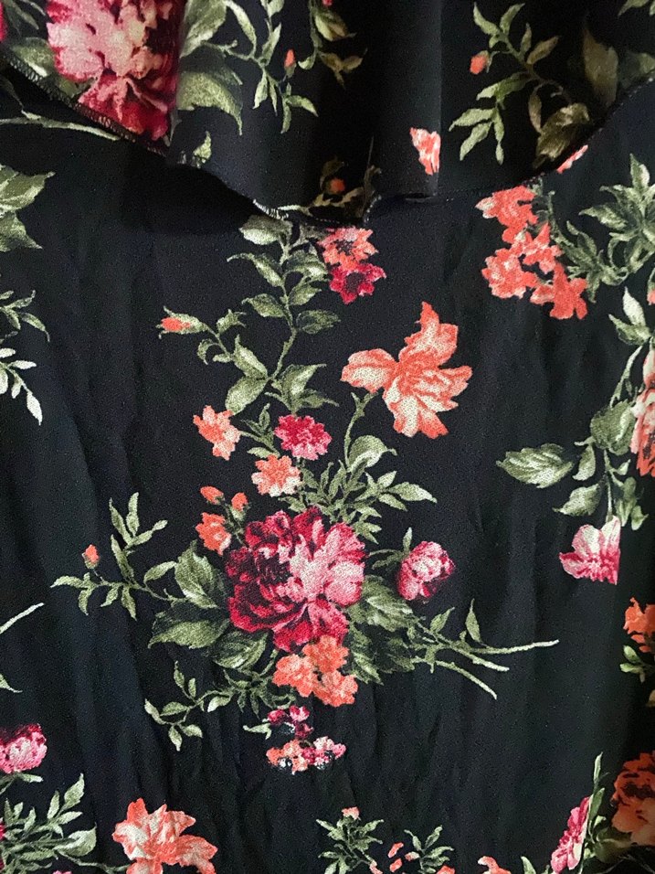 Çiçek Desenli Siyah Midi Bohem Elbise - Görsel 3