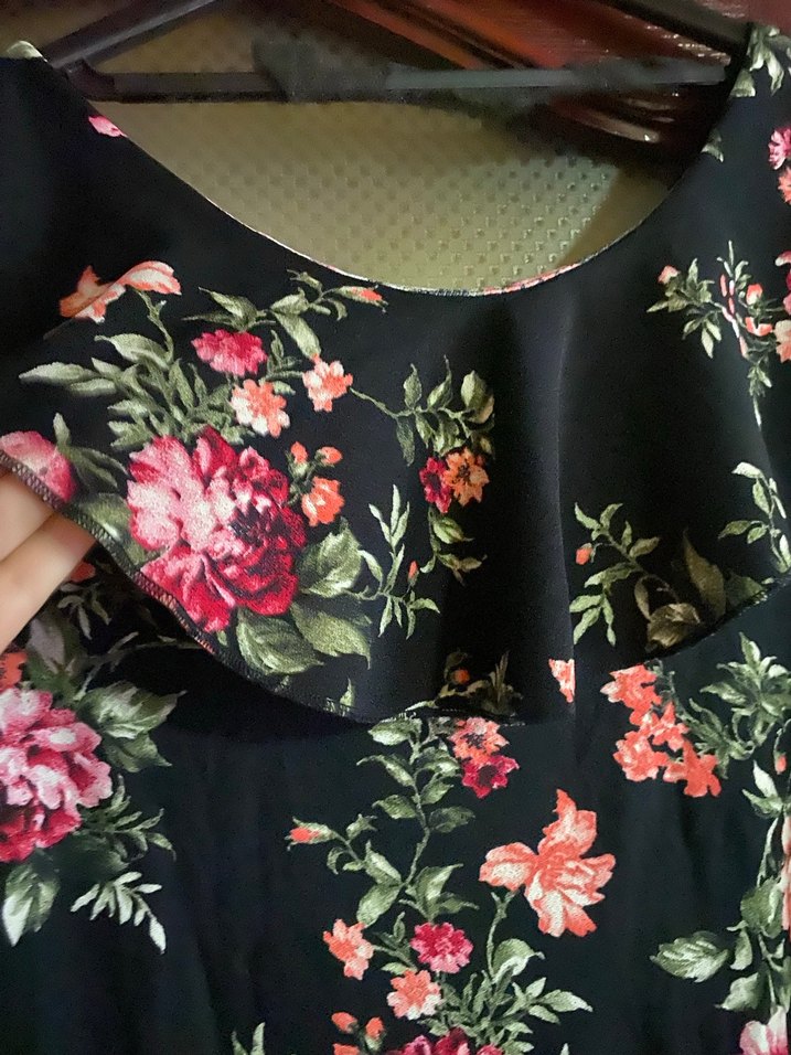 Çiçek Desenli Siyah Midi Bohem Elbise - Görsel 4