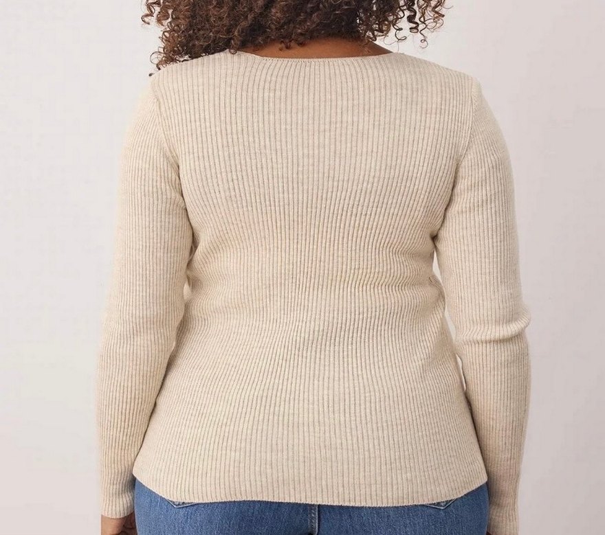 Bej V Yaka Kadın Kazak - Görsel 3