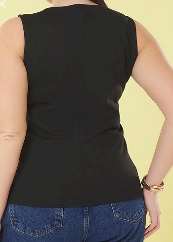 Düğmeli Siyah Denim V Yaka Kadın Yelek - Görsel 4