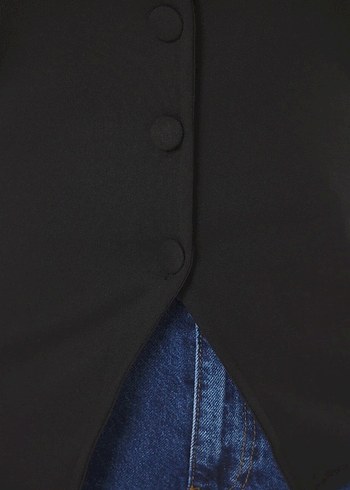 Düğmeli Siyah Denim V Yaka Kadın Yelek - Görsel 3