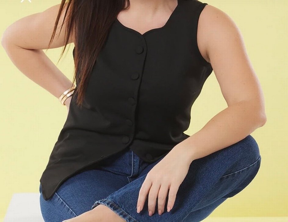 Düğmeli Siyah Denim V Yaka Kadın Yelek - Görsel 2