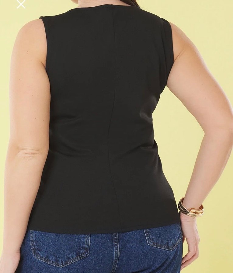 Düğmeli Siyah Denim V Yaka Kadın Yelek - Görsel 4