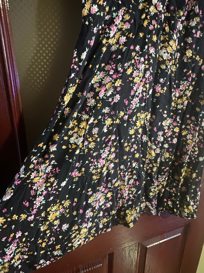 Çiçek Desenli V Yaka Midi Elbise - Görsel 5