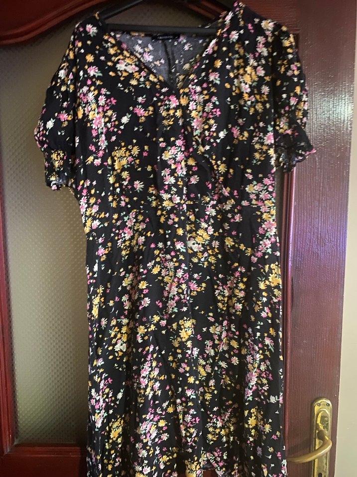 Çiçek Desenli V Yaka Midi Elbise - Görsel 2