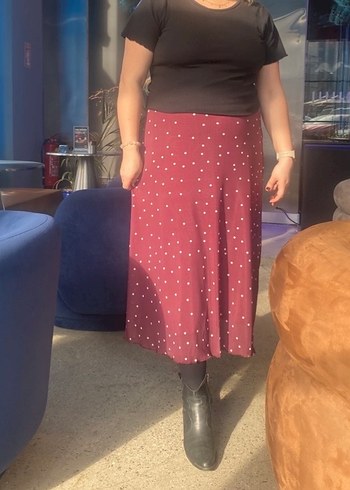 Bordo Puantiyeli Midi Etek - Görsel 7
