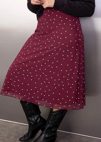 Bordo Puantiyeli Midi Etek - Görsel 6