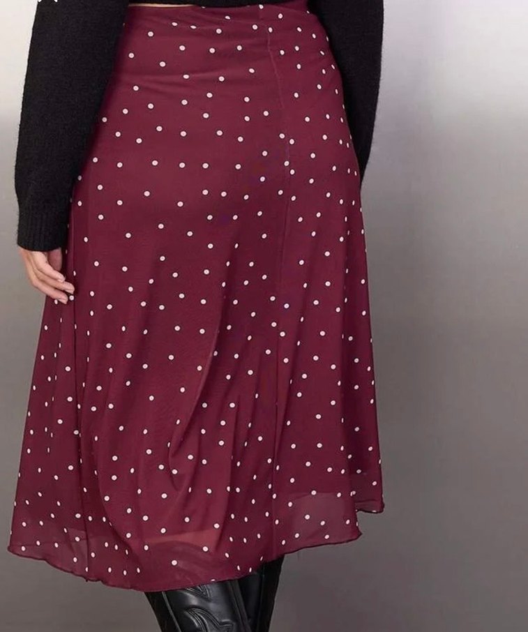 Bordo Puantiyeli Midi Etek - Görsel 2