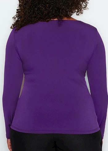 Mor V Yakalı Uzun Kollu Kadın Bluz - Görsel 2
