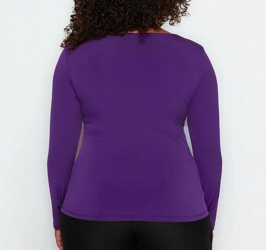 Mor V Yakalı Uzun Kollu Kadın Bluz - Görsel 2